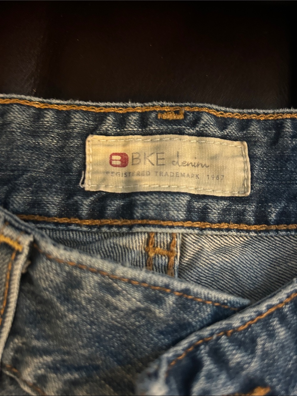 BKE Denim Jean shorts in Faded Blue with Orange Stitching